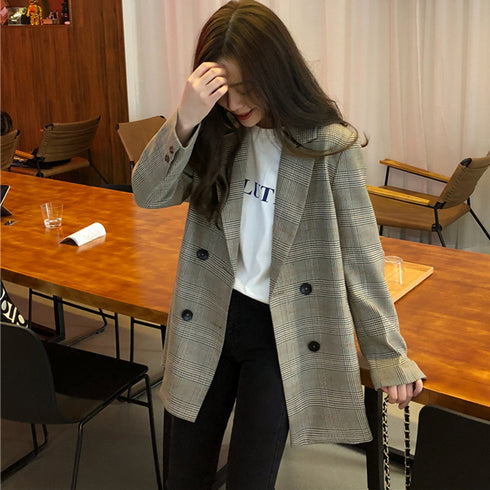 Collar Plaid Women Blazer - ROUTINE FASHION